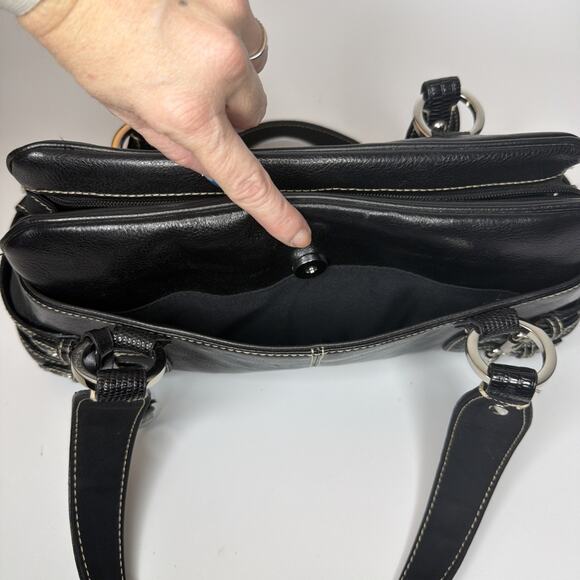 Franco Sarto Purse Black Leather Satchel Hand Shoulder Bag Buckles CUTE - Picture 10 of 16